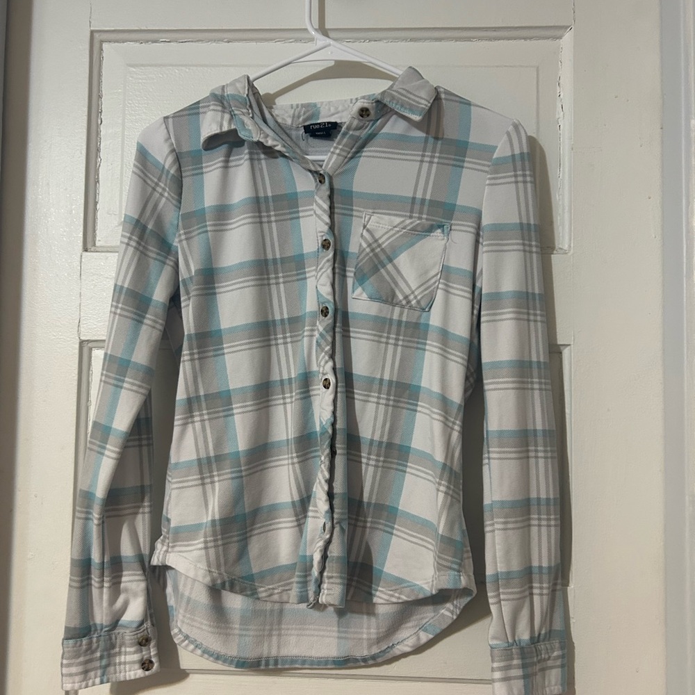 Rue21 Blue and White Plaid Button Down Shirt